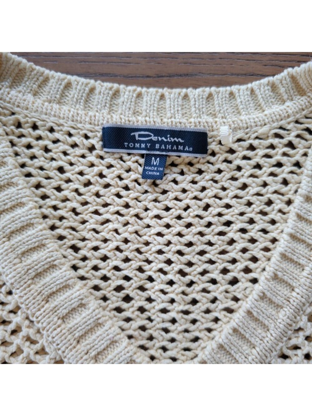 Tommy Bahama Denim Womens M Cream Open Knit V Neck Cotton Sweater Coastal - Picture 7 of 16